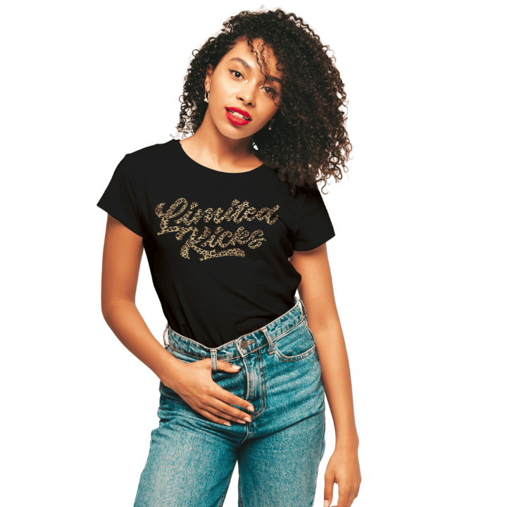 T-Shirt Schwarz Leopard Schriftzug